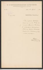 k.k. naturhistorisches Hofmuseum, Intendanzakten 1885-1896 (Hauer), Aktenzahl Z.257/1888, Seite 1